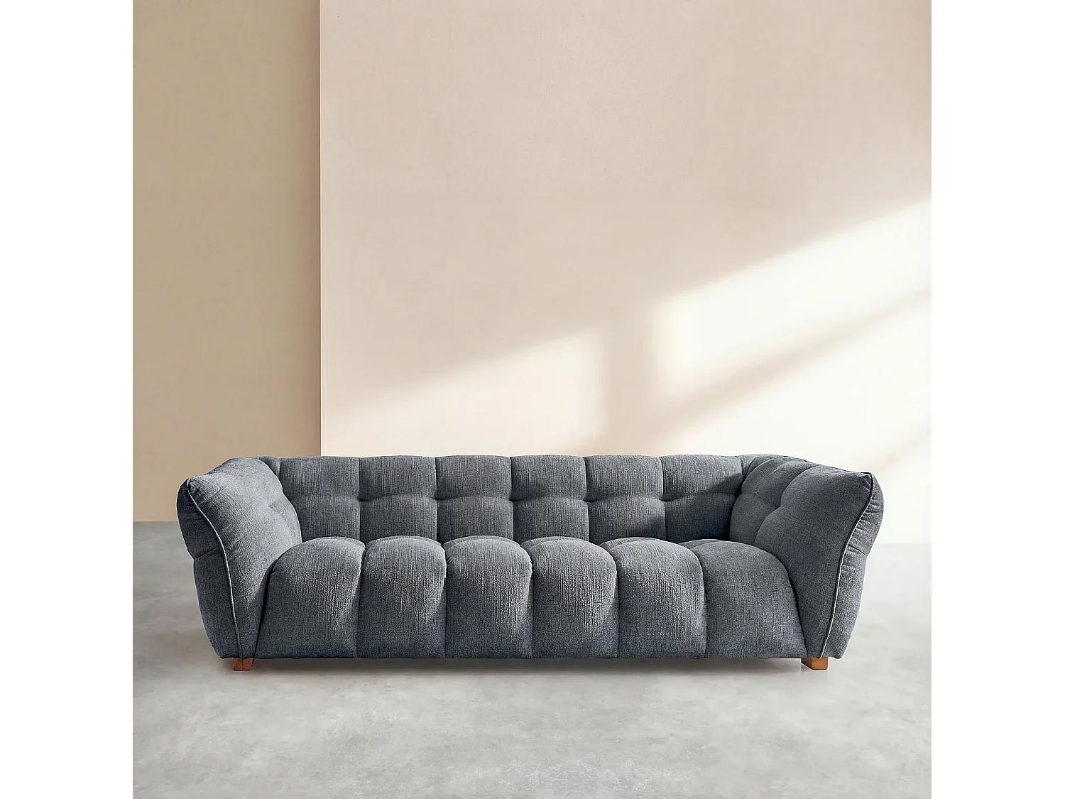 Canapé 4 places en tissu bouclette courte Mira - Bleu denim