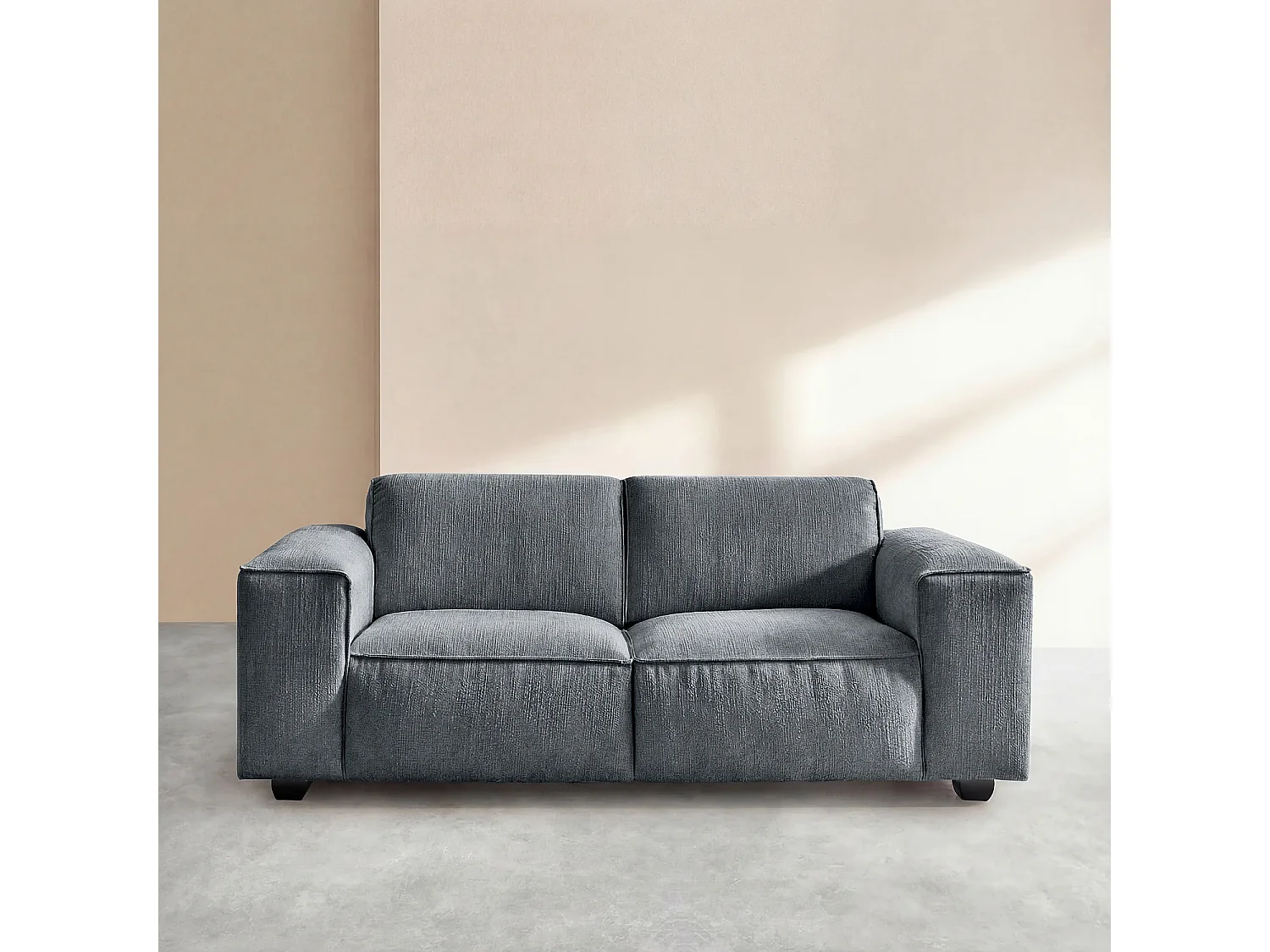 Canapé 2 places en tissu bouclette courte Mira - Bleu denim