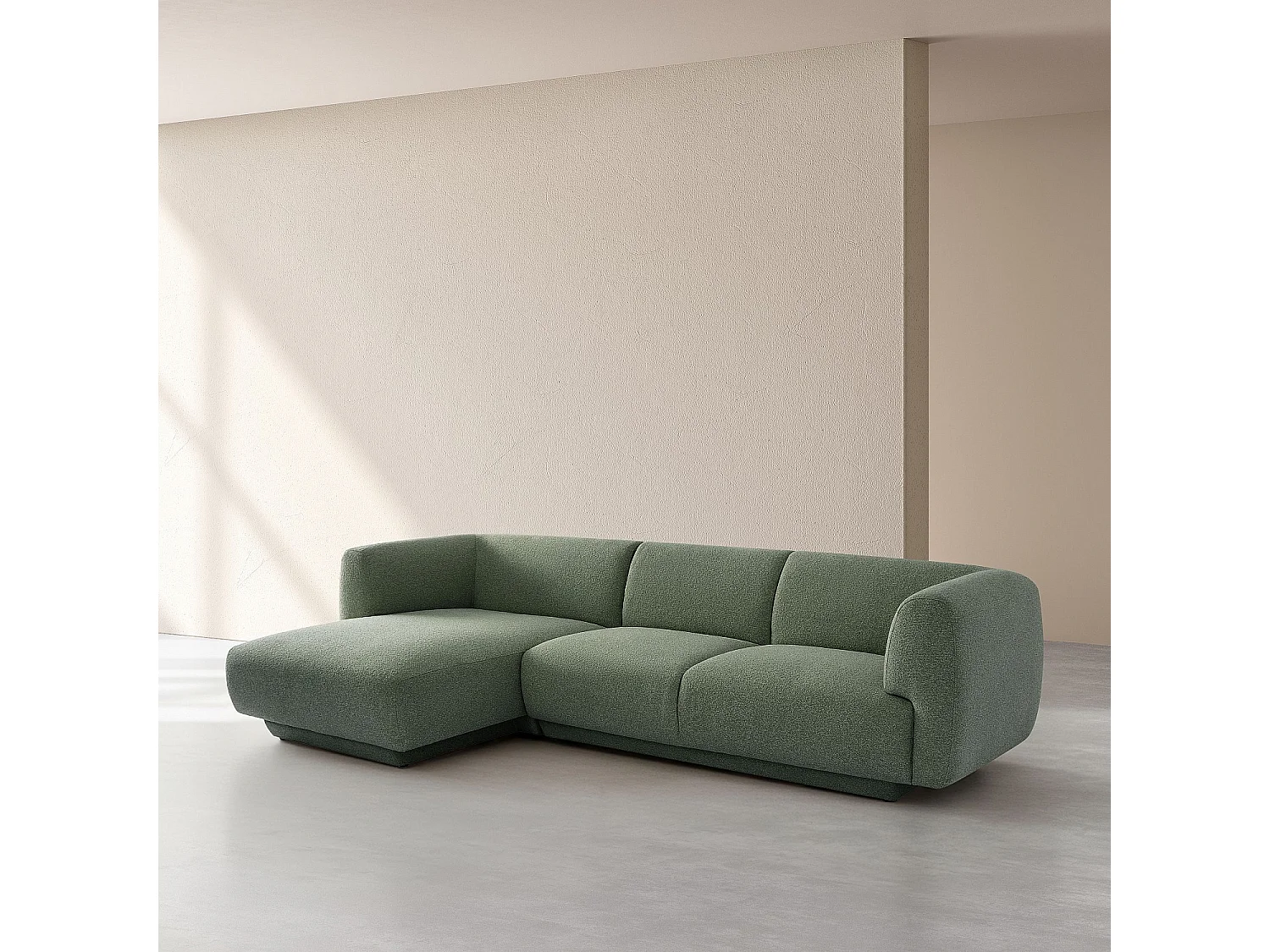 Grand canapé d'angle gauche en tissu texturé - Vert sapin - Design by Federica Francini
