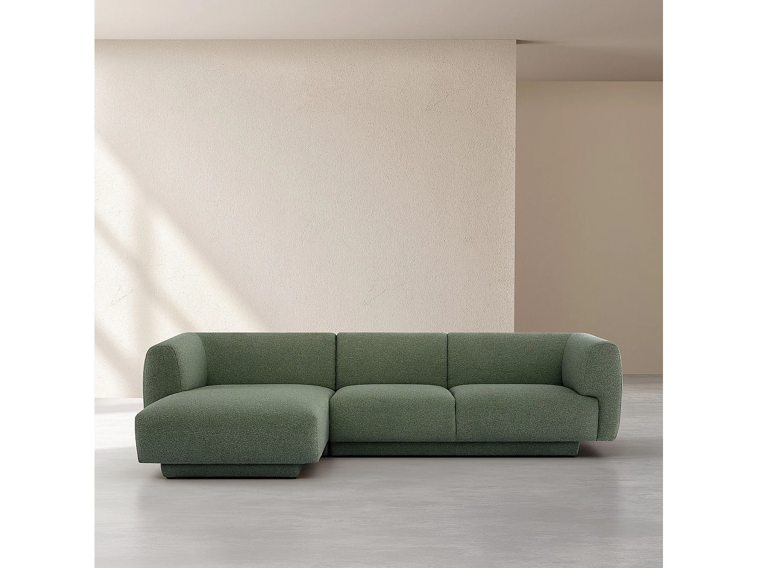 Grand canapé d'angle gauche en tissu texturé - Vert sapin - Design by Federica Francini