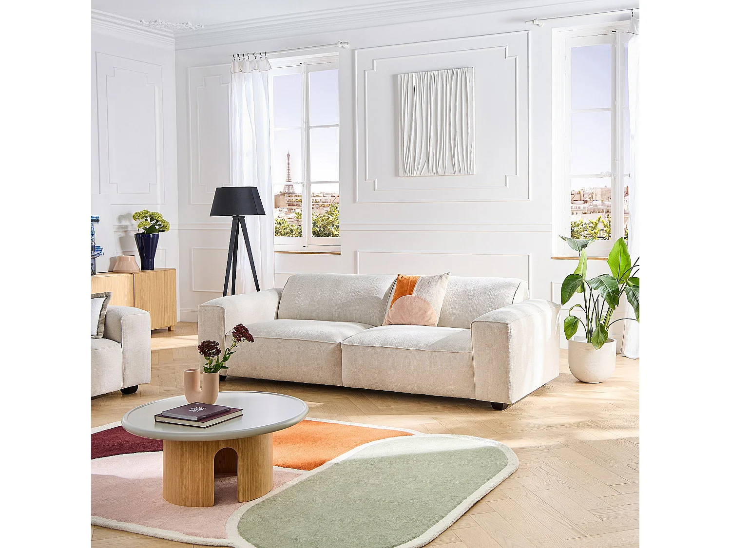 Habitat - Canapé 4 places en tissu bouclette courte Mira - Gris perle - Posada II