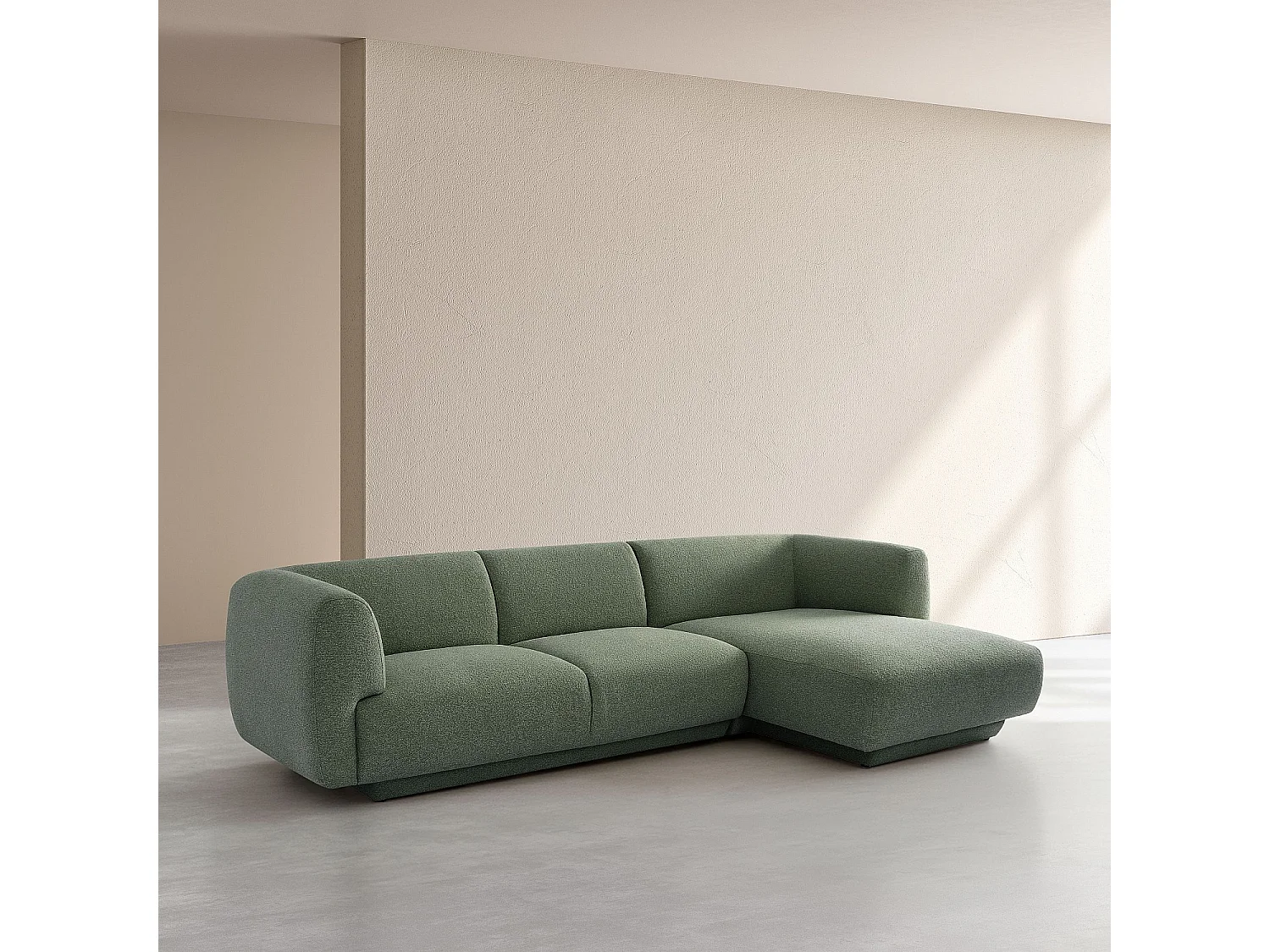 Grand canapé d'angle droit en tissu texturé - Vert sapin - Design by Federica Francini