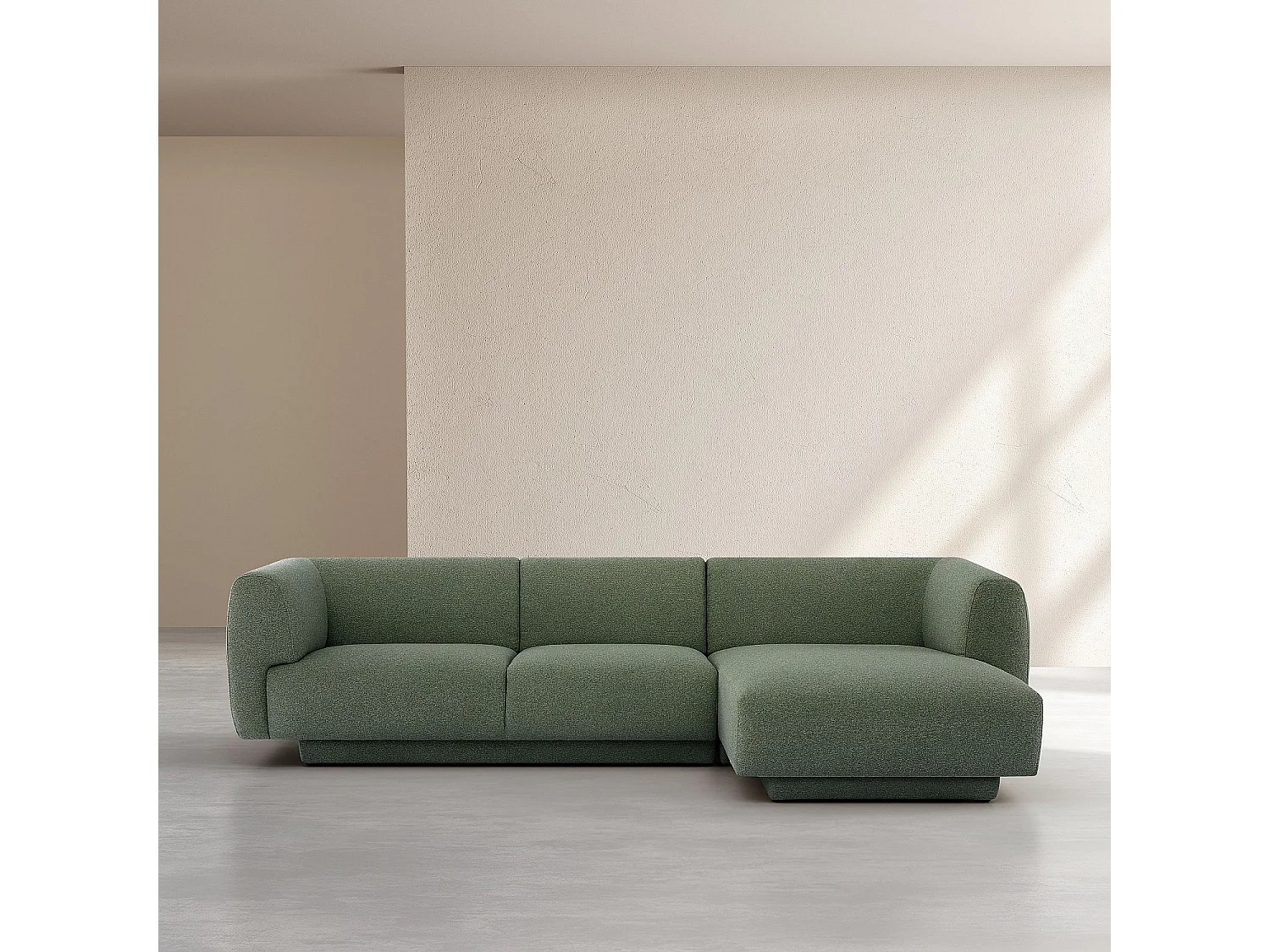 Grand canapé d'angle droit en tissu texturé - Vert sapin - Design by Federica Francini