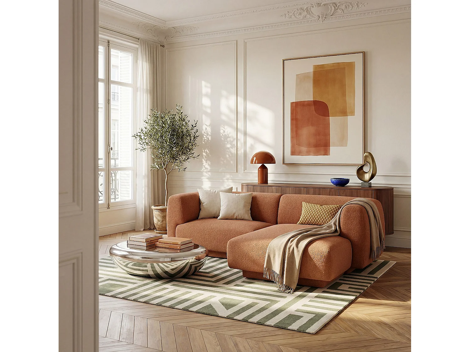 Habitat - Canapé d'angle droit en tissu texturé - Terracotta - Design by Federica Francini - Austin