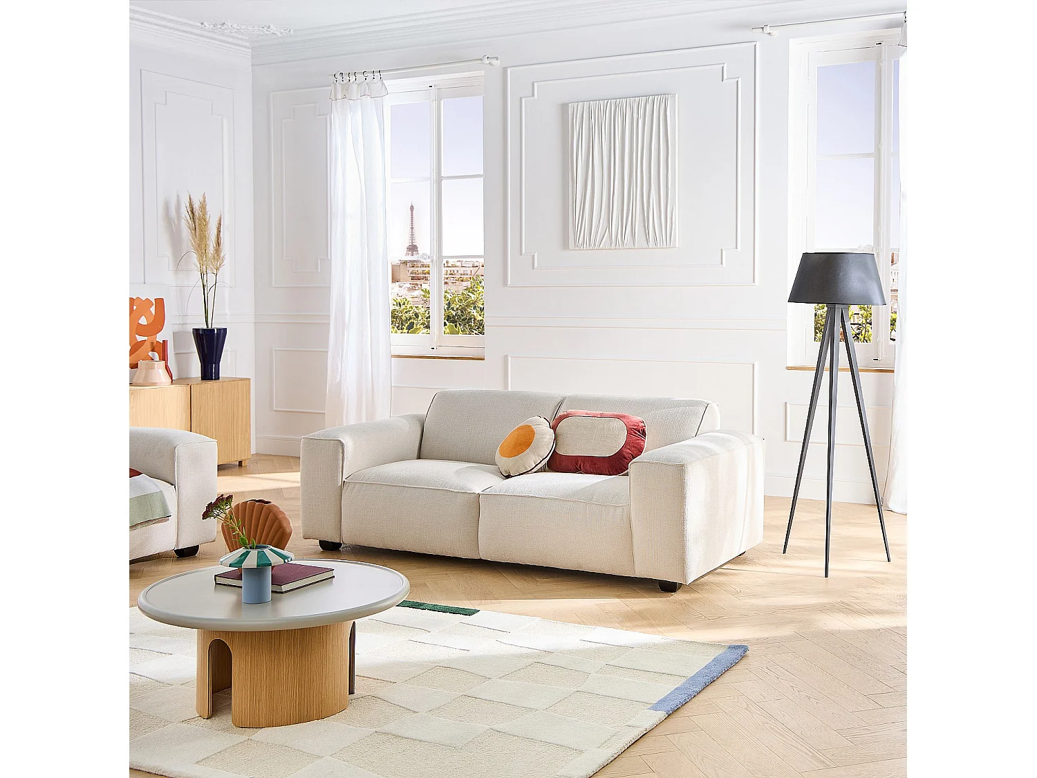 Habitat - Canapé 3 places en tissu bouclette courte Mira - Gris perle - Posada II