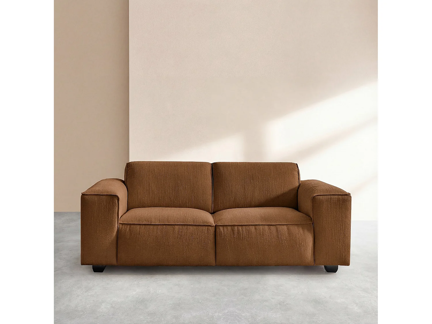 Habitat - Canapé 2 places en tissu bouclette courte Mira - Marron noisette - Posada II