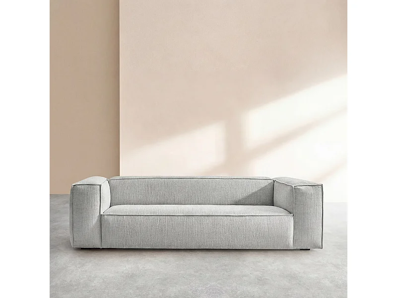 Habitat - Canapé 4 places en tissu bouclette courte Mira - Gris perle - Edwin