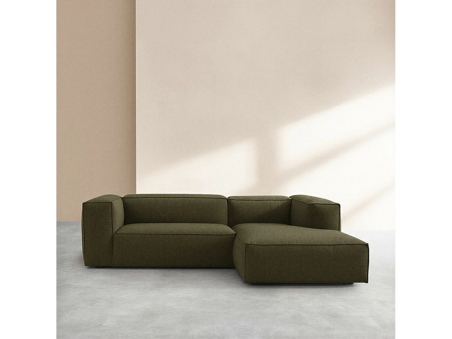 Habitat - Canapé d'angle droit en tissu bouclette courte Mira - Vert sapin - Edwin