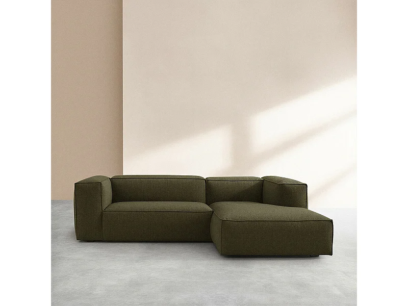 Habitat - Canapé d'angle droit en tissu bouclette courte Mira - Vert sapin - Edwin