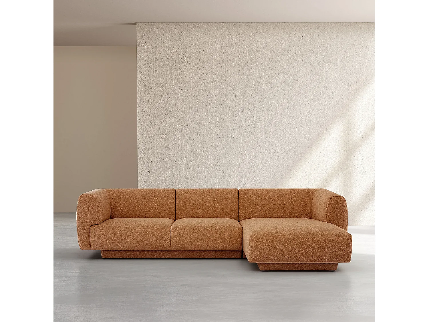 Grand canapé d'angle droit en tissu texturé - Terracotta - Design by Federica Francini