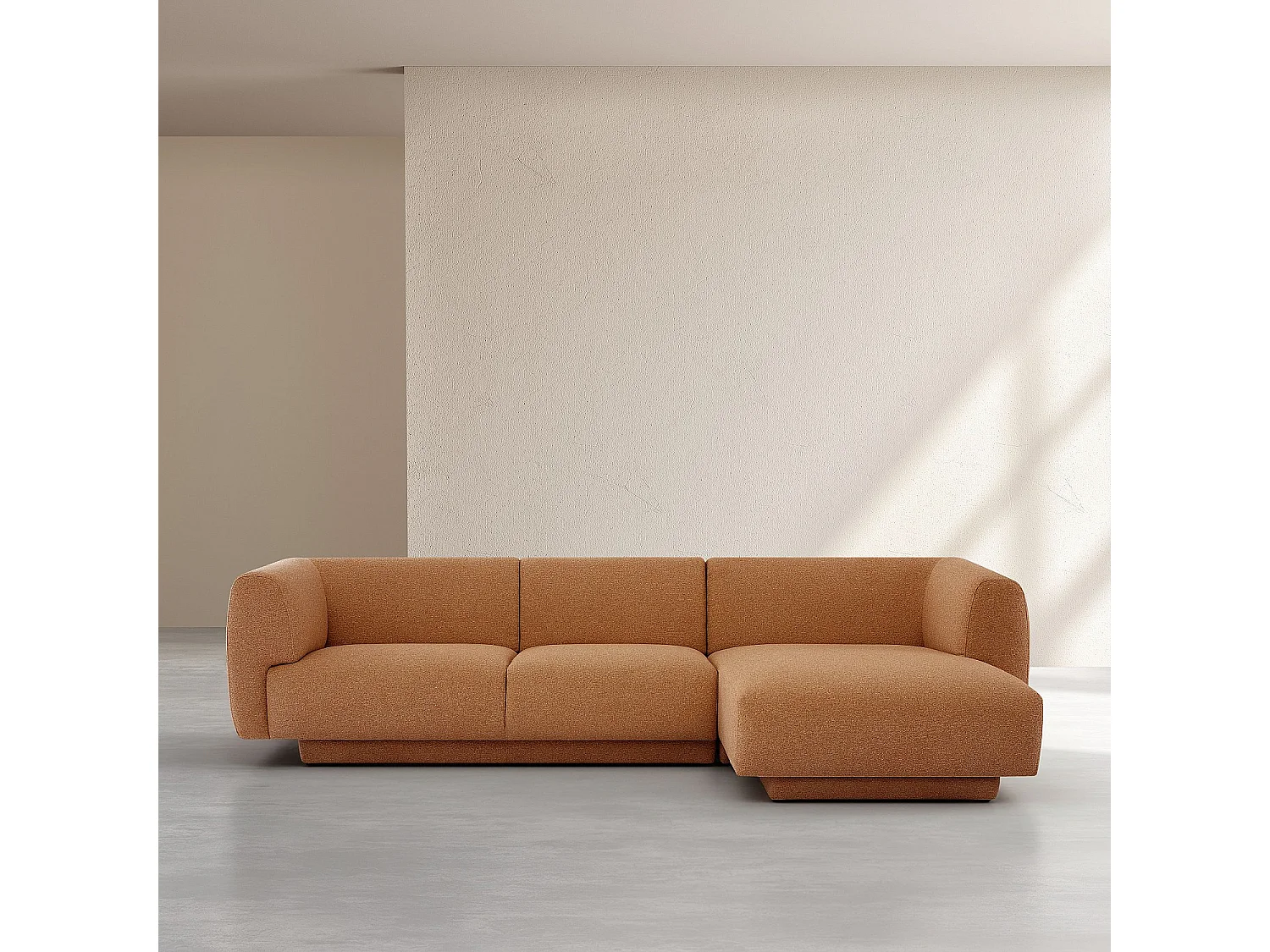 Grand canapé d'angle droit en tissu texturé - Terracotta - Design by Federica Francini