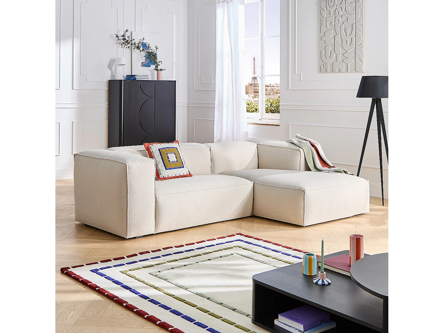 Habitat - Canapé d'angle droit en tissu bouclette courte Mira - Bleu denim - Edwin