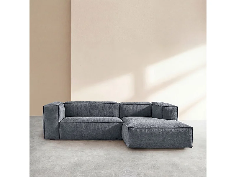 Habitat - Canapé d'angle droit en tissu bouclette courte Mira - Bleu denim - Edwin