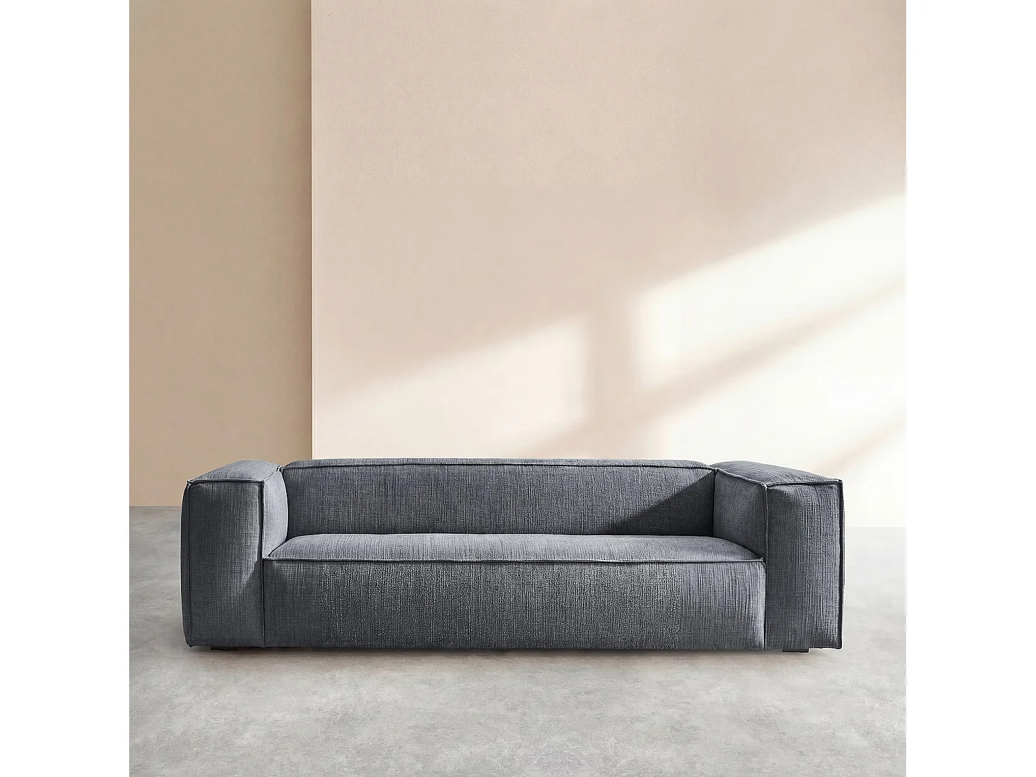 Canapé 3 places en tissu bouclette courte Mira - Bleu denim