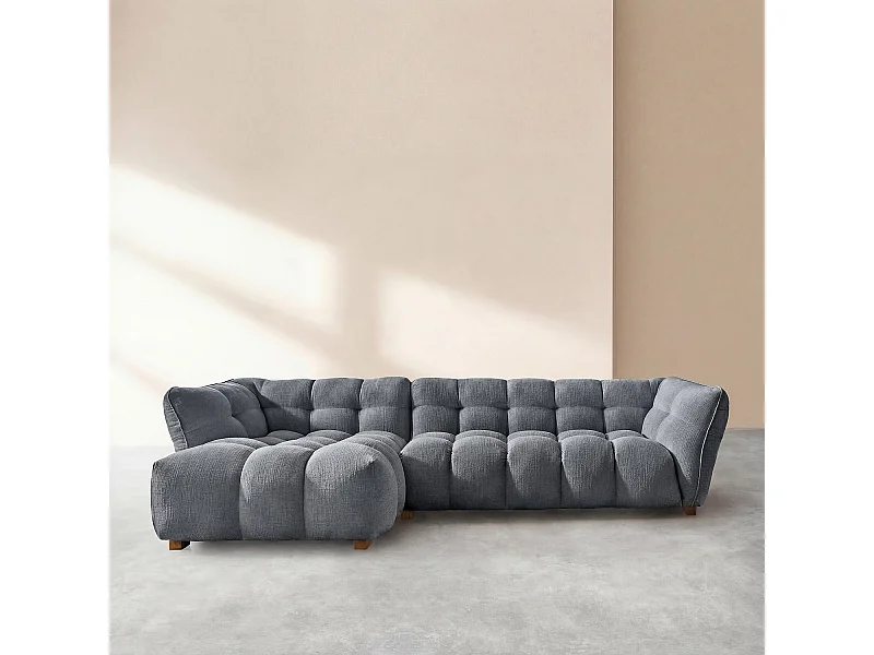 Habitat - Canapé d'angle gauche en tissu bouclette courte Mira - Bleu denim - Dalvi