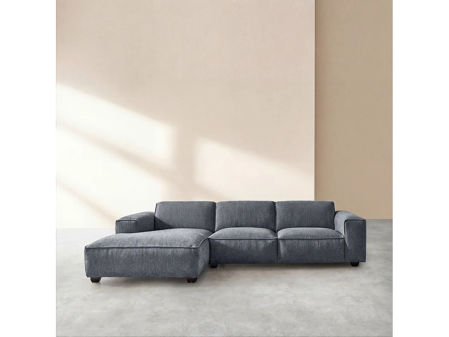 Canapé d'angle gauche en tissu bouclette courte Mira - Bleu denim