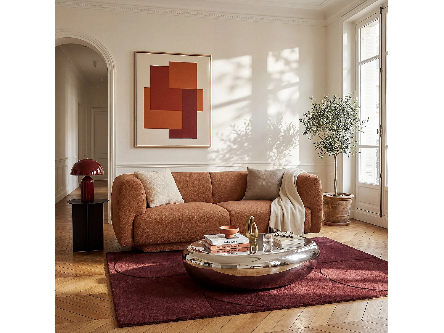 Canapé 2 places en tissu texturé - Terracotta - Design by Federica Francini