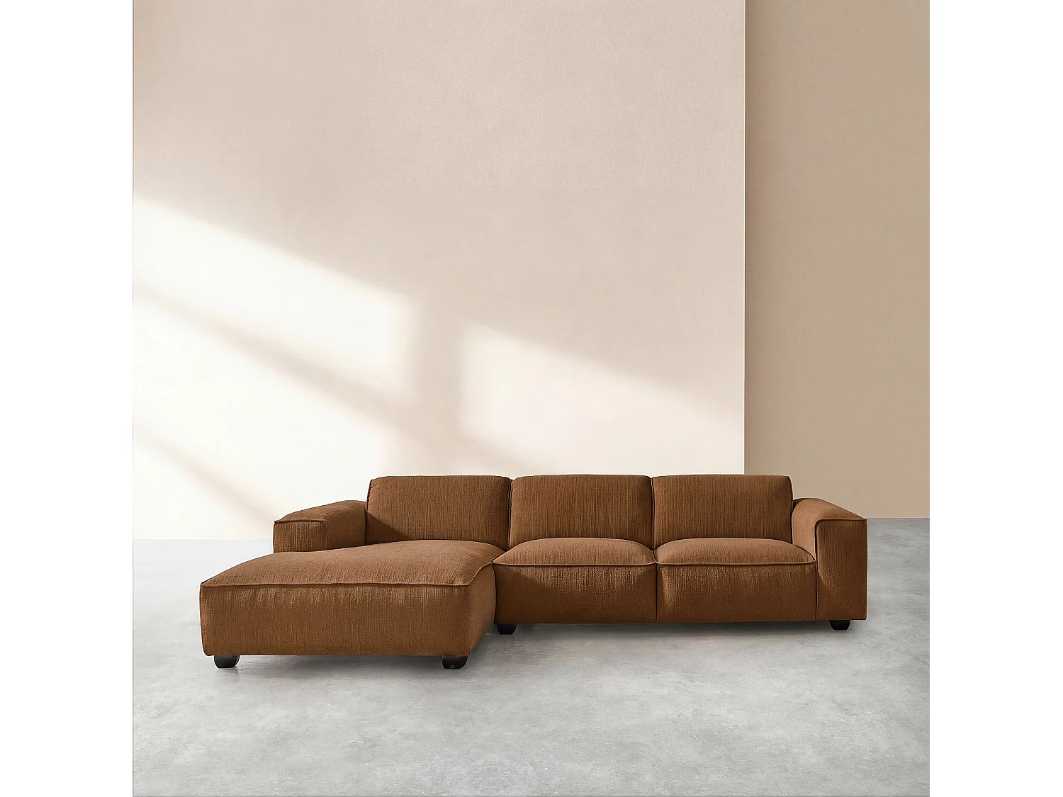 Habitat - Canapé d'angle gauche en tissu bouclette courte Mira - Marron noisette - Posada II