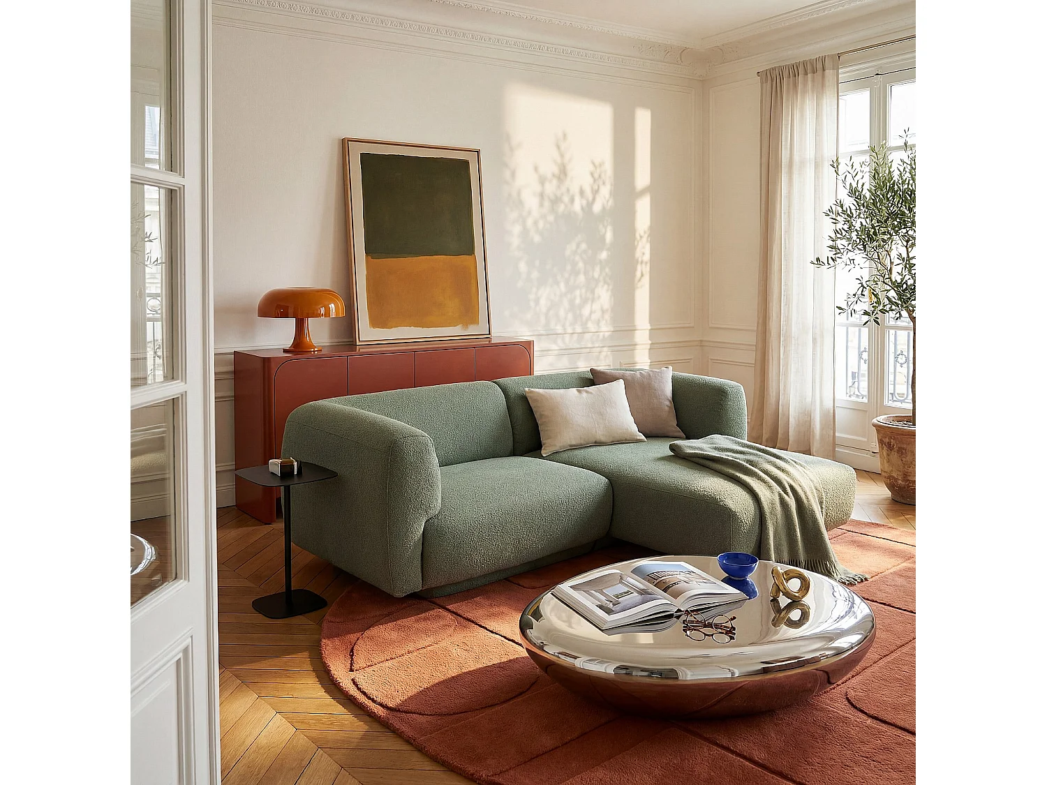 Habitat - Canapé d'angle droit en tissu texturé - Vert sapin - Design by Federica Francini - Austin