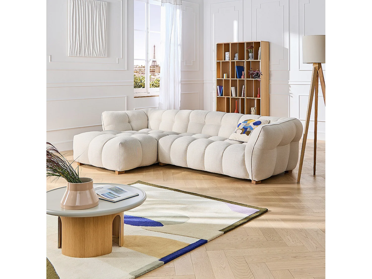 Habitat - Canapé d'angle gauche en tissu bouclette courte Mira - Marron noisette - Dalvi