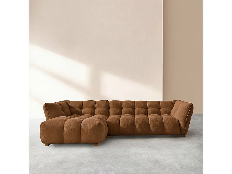 Habitat - Canapé d'angle gauche en tissu bouclette courte Mira - Marron noisette - Dalvi