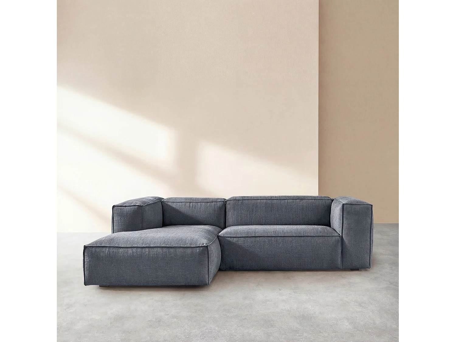 Canapé d'angle gauche en tissu bouclette courte Mira - Bleu denim