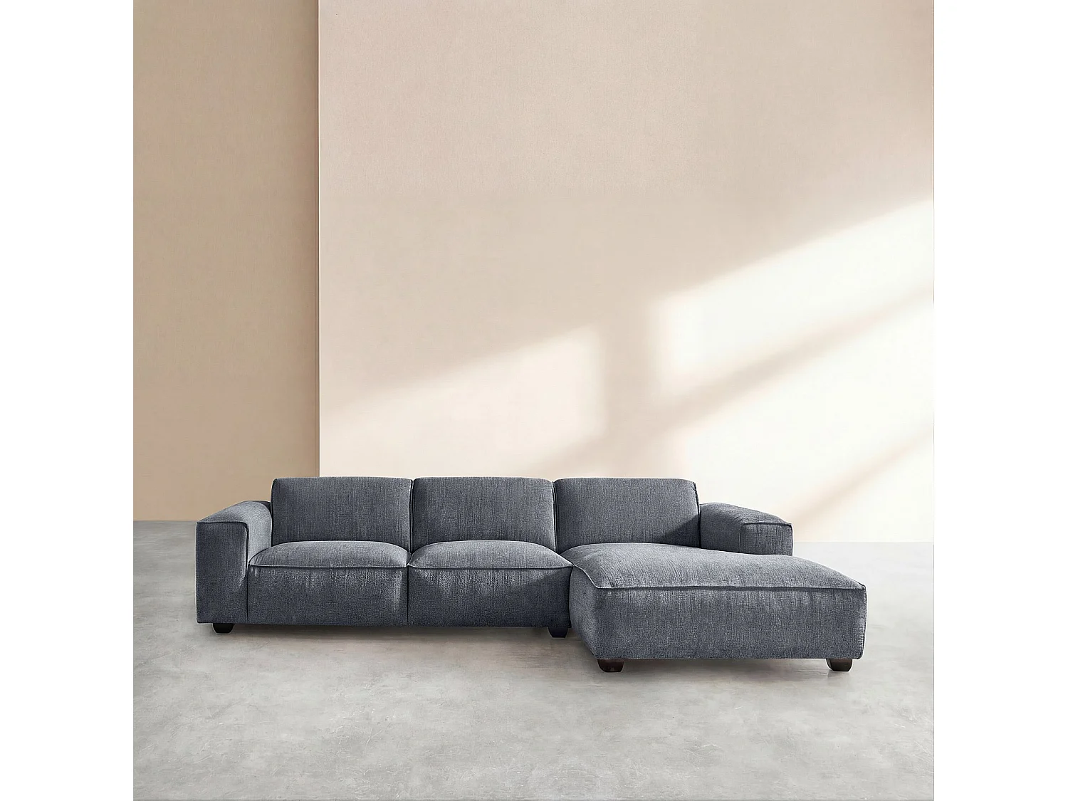 Habitat - Canapé d'angle droit en tissu bouclette courte Mira - Bleu denim - Posada II