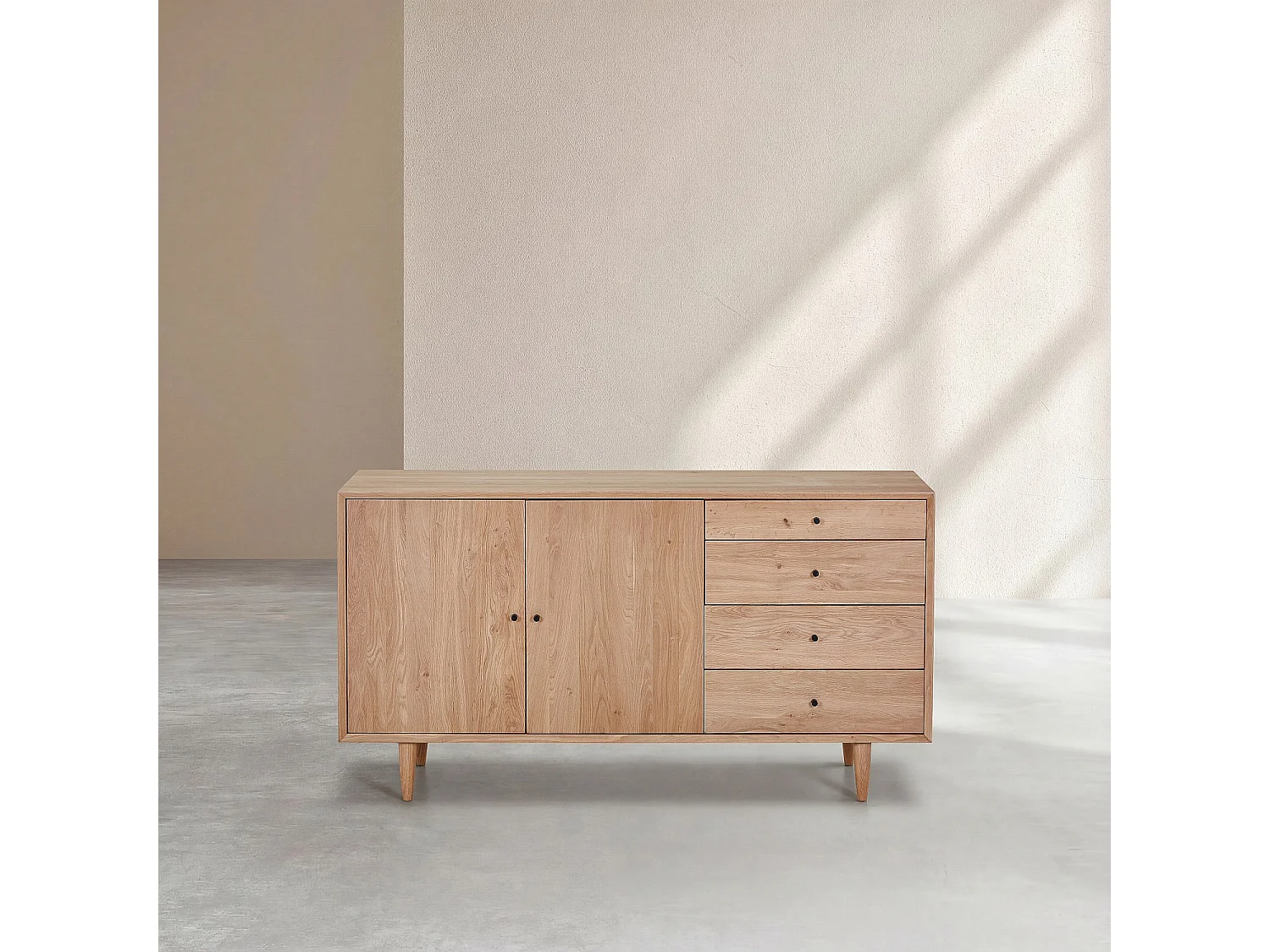 Buffet bas 2 portes et 4 tiroirs en chêne massif - Naturel