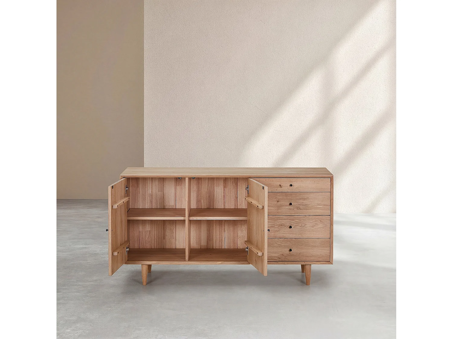 Buffet bas 2 portes et 4 tiroirs en chêne massif - Naturel