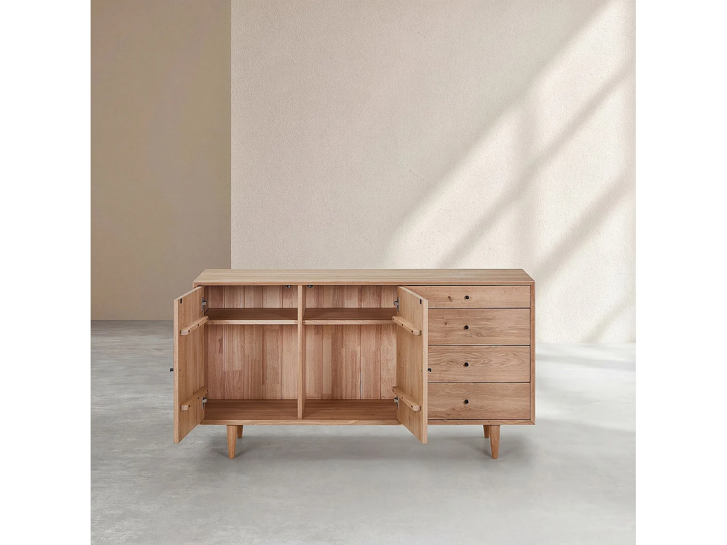 Buffet bas 2 portes et 4 tiroirs en chêne massif - Naturel