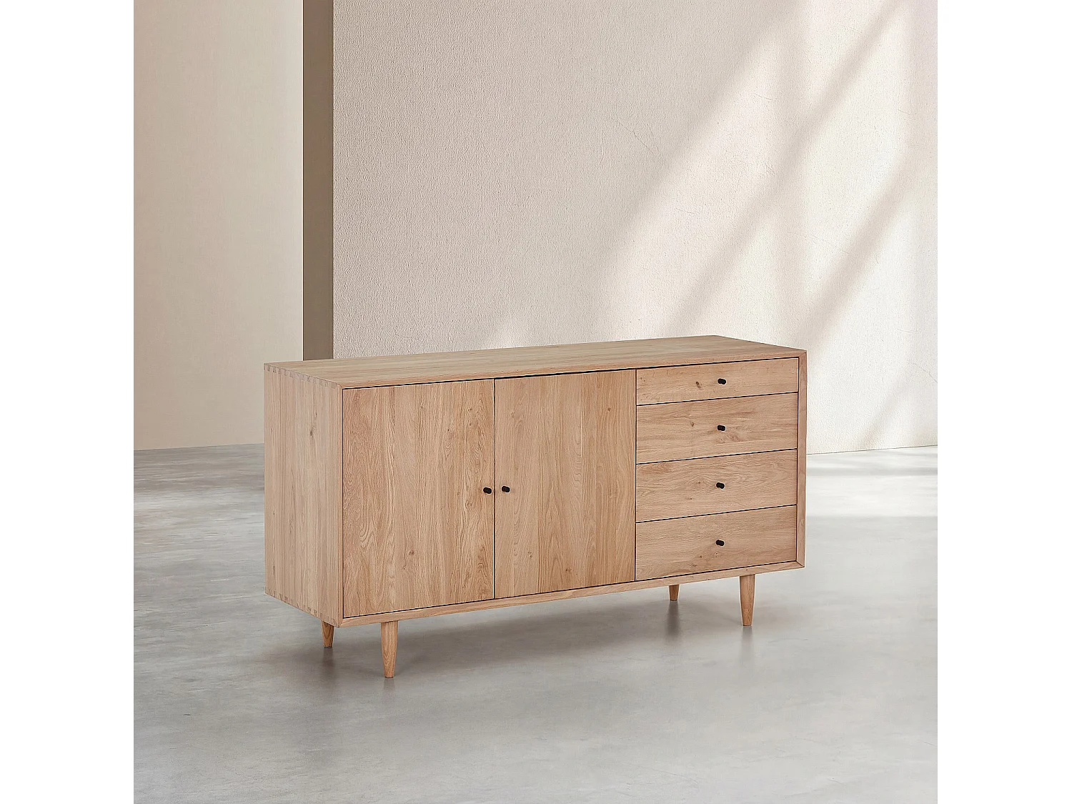 Buffet bas 2 portes et 4 tiroirs en chêne massif - Naturel