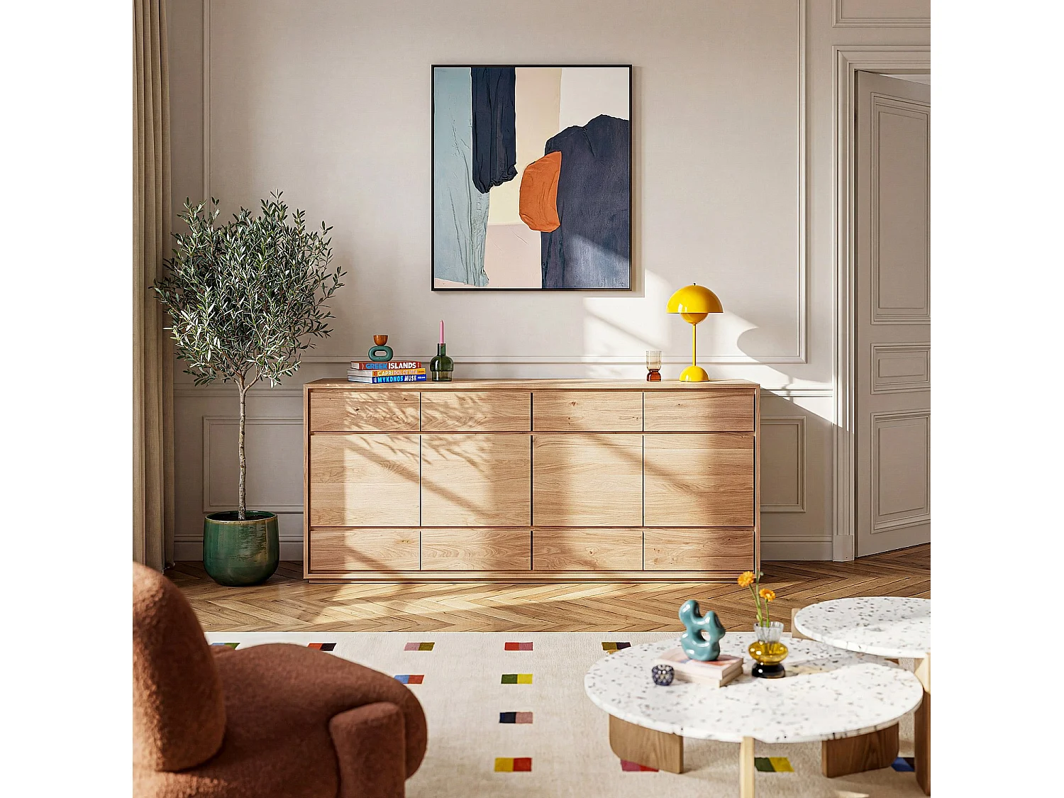 Buffet 4 portes et 6 tiroirs en chêne massif - Naturel