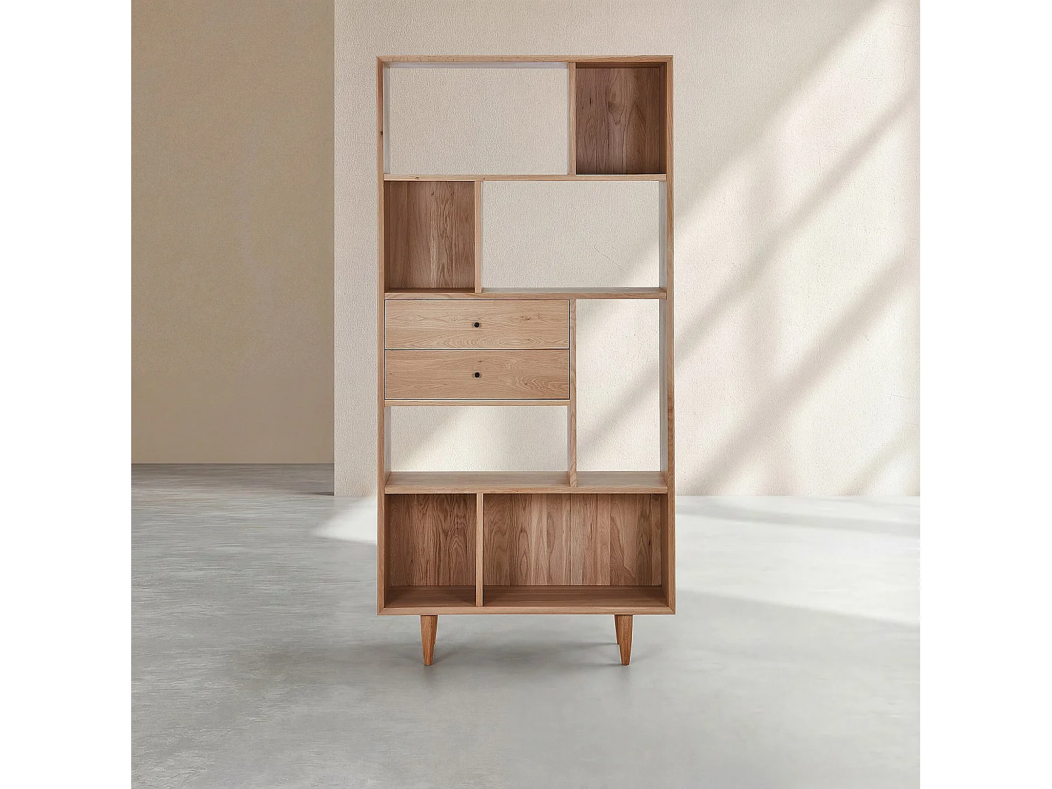 Habitat - Bibliothèque 2 tiroirs en chêne massif - Naturel - Eugenie