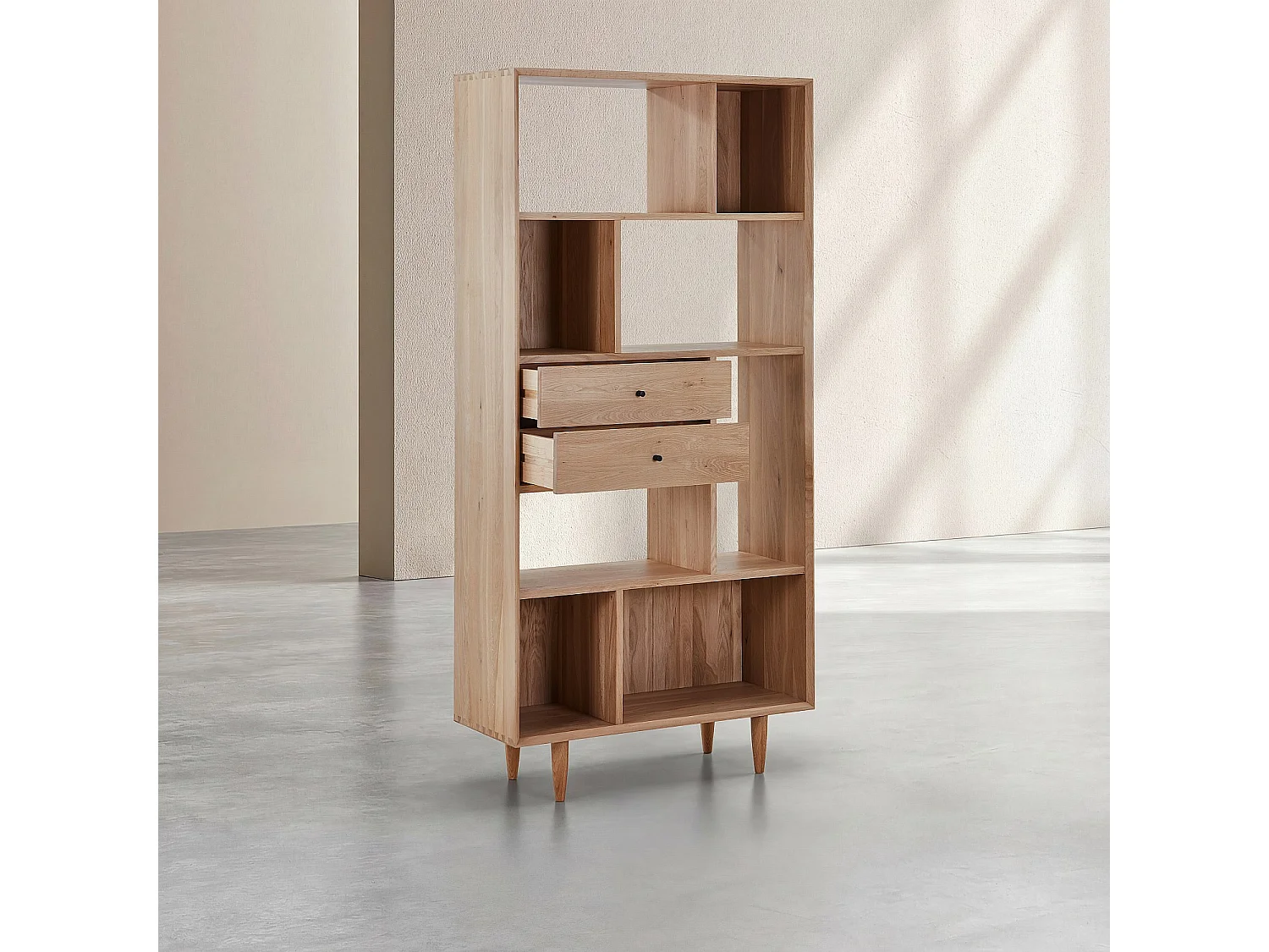 Habitat - Bibliothèque 2 tiroirs en chêne massif - Naturel - Eugenie