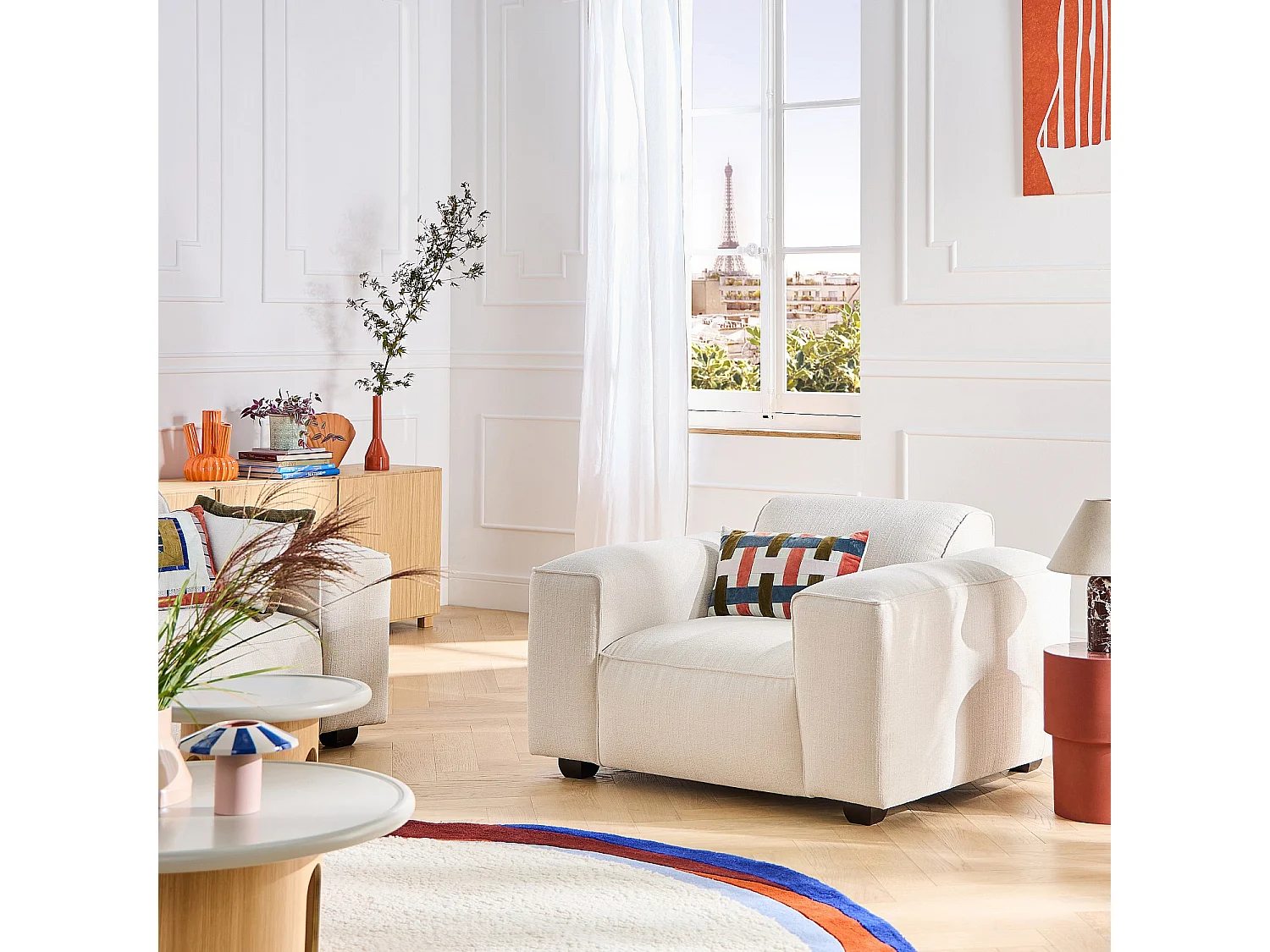 Habitat - Fauteuil en tissu bouclette courte Mira - Bleu denim POSADA II