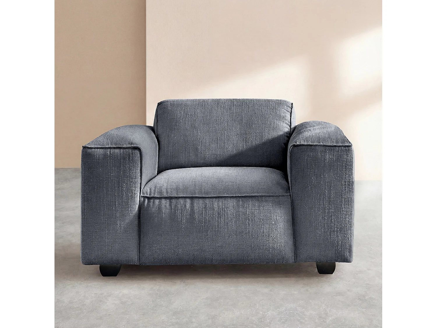 Habitat - Fauteuil en tissu bouclette courte Mira - Bleu denim POSADA II