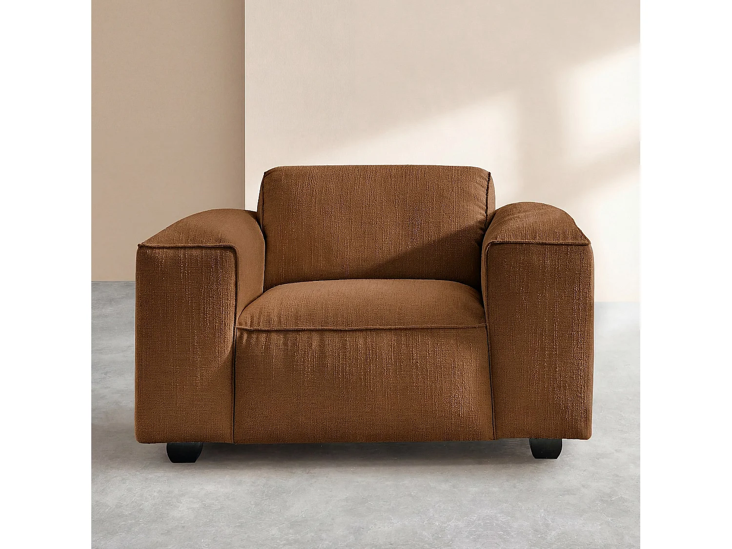 Habitat - Fauteuil en tissu bouclette courte Mira - Marron noisette POSADA II