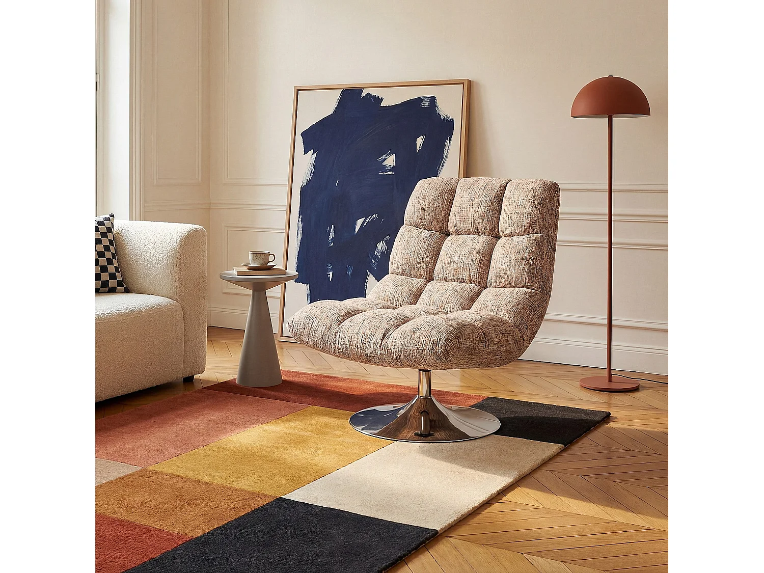 Fauteuil pivotant en tissu chenille et métal chromé - Terrazzo