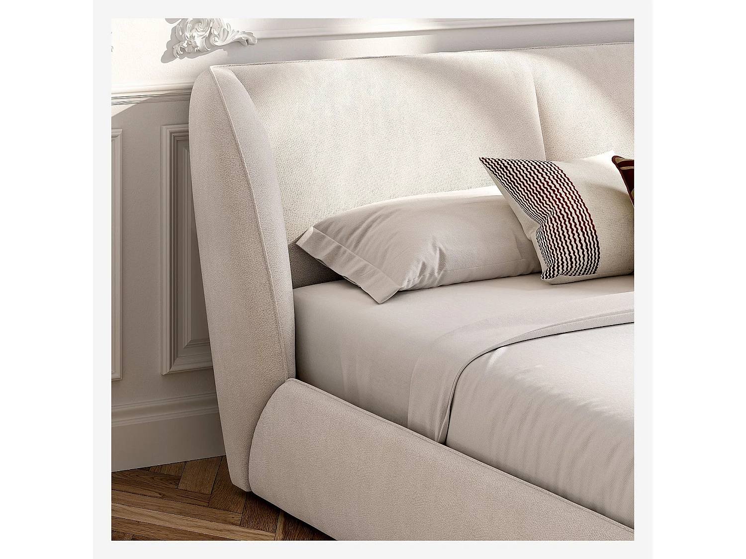 Ensemble lit coffre 180 x 200 cm en tissu bouclette courte et matelas hybride - Beige meringue
