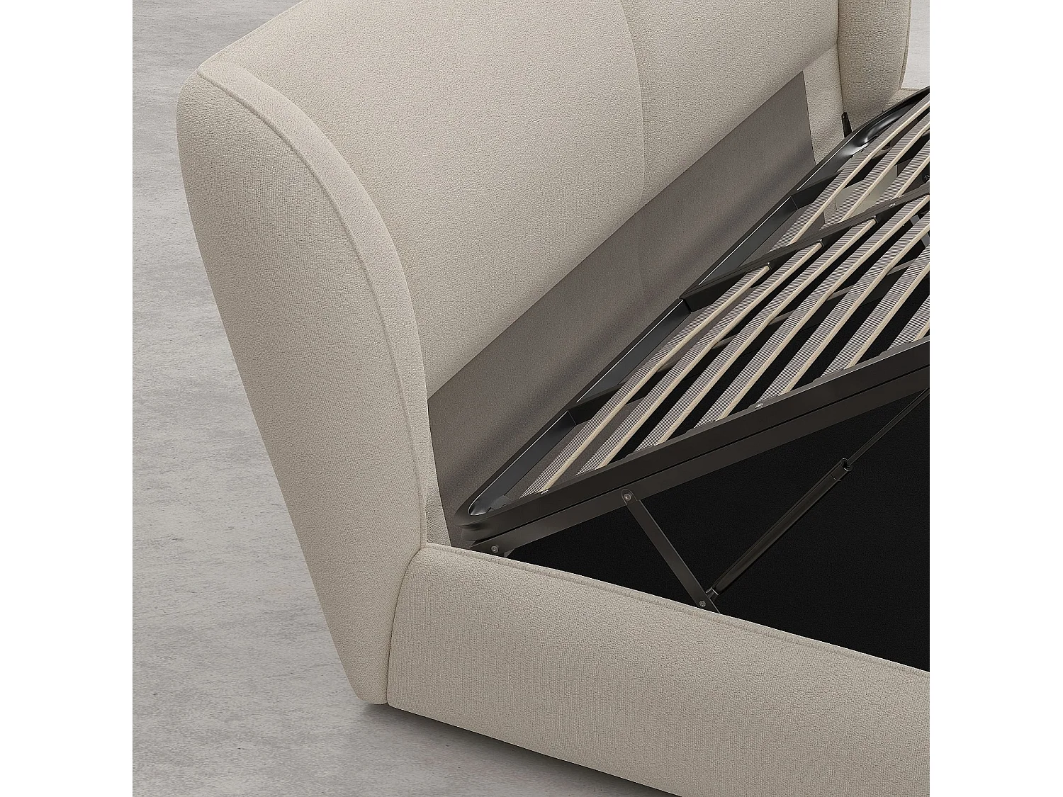 Ensemble lit coffre 180 x 200 cm en tissu bouclette courte et matelas hybride - Beige meringue