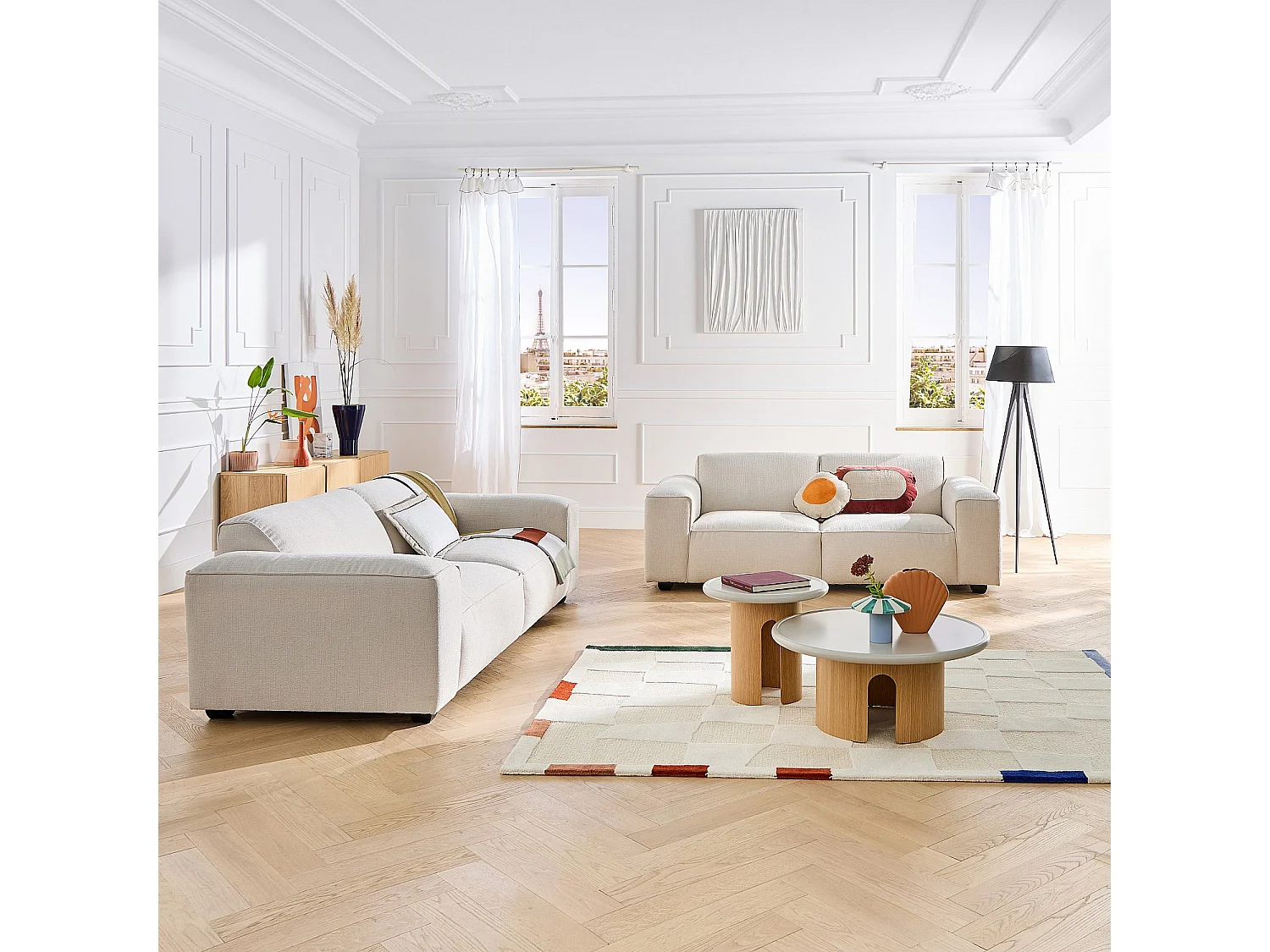 Habitat - Ensemble de canapés 2 et 3 places en tissu bouclette courte Mira - Ivoire - Posada II