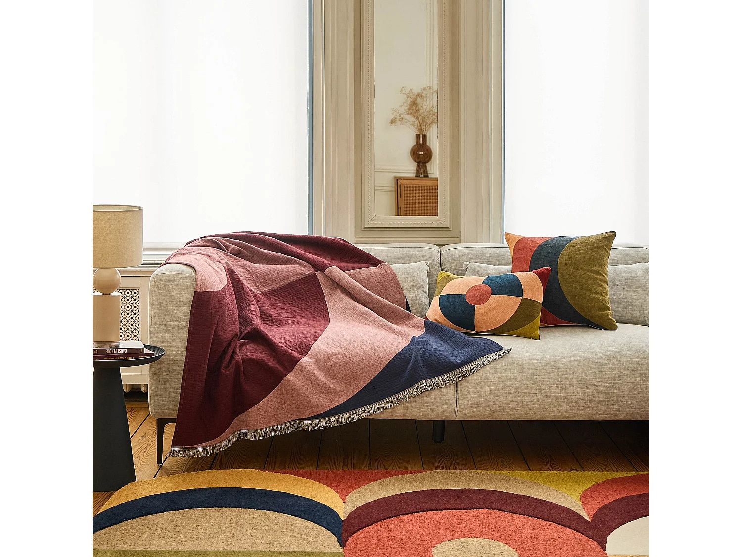 Habitat - Plaid en coton - 130 x 170 cm - Bordeaux - Design by Floriane Jacques - Clarisse