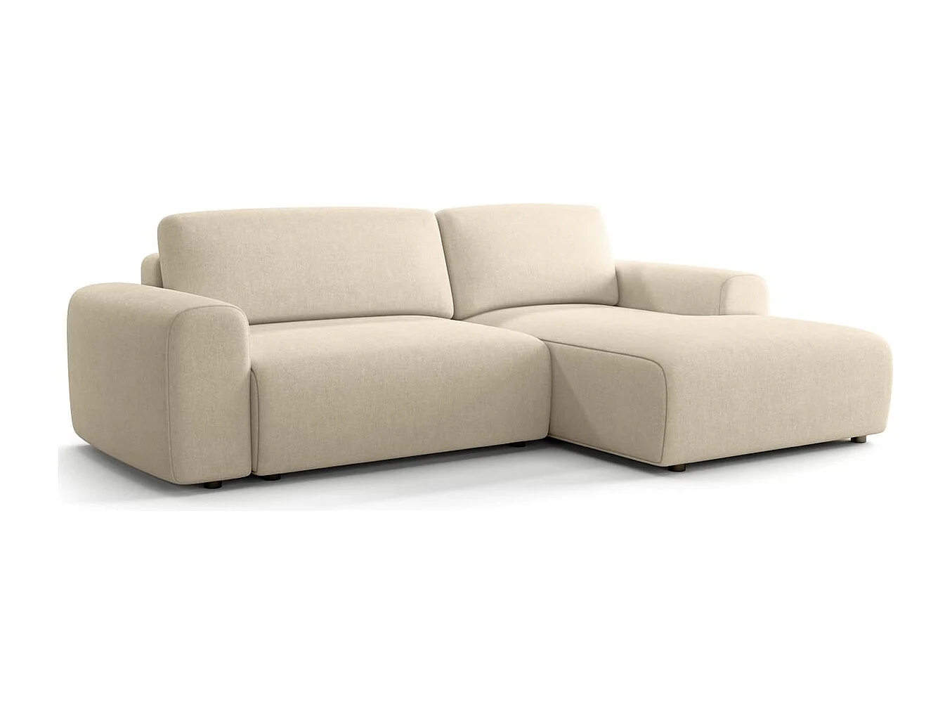 Canapé d'angle réversible convertible 5 places avec coffre de rangement en tissu chenille beige - Luno