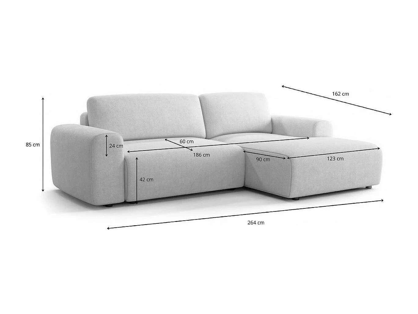 Canapé d'angle réversible convertible 5 places avec coffre de rangement en tissu chenille beige - Luno