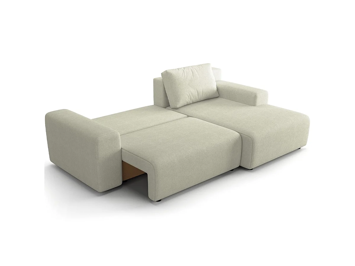 Canapé d'angle convertible 5 places avec coffre en tissu beige