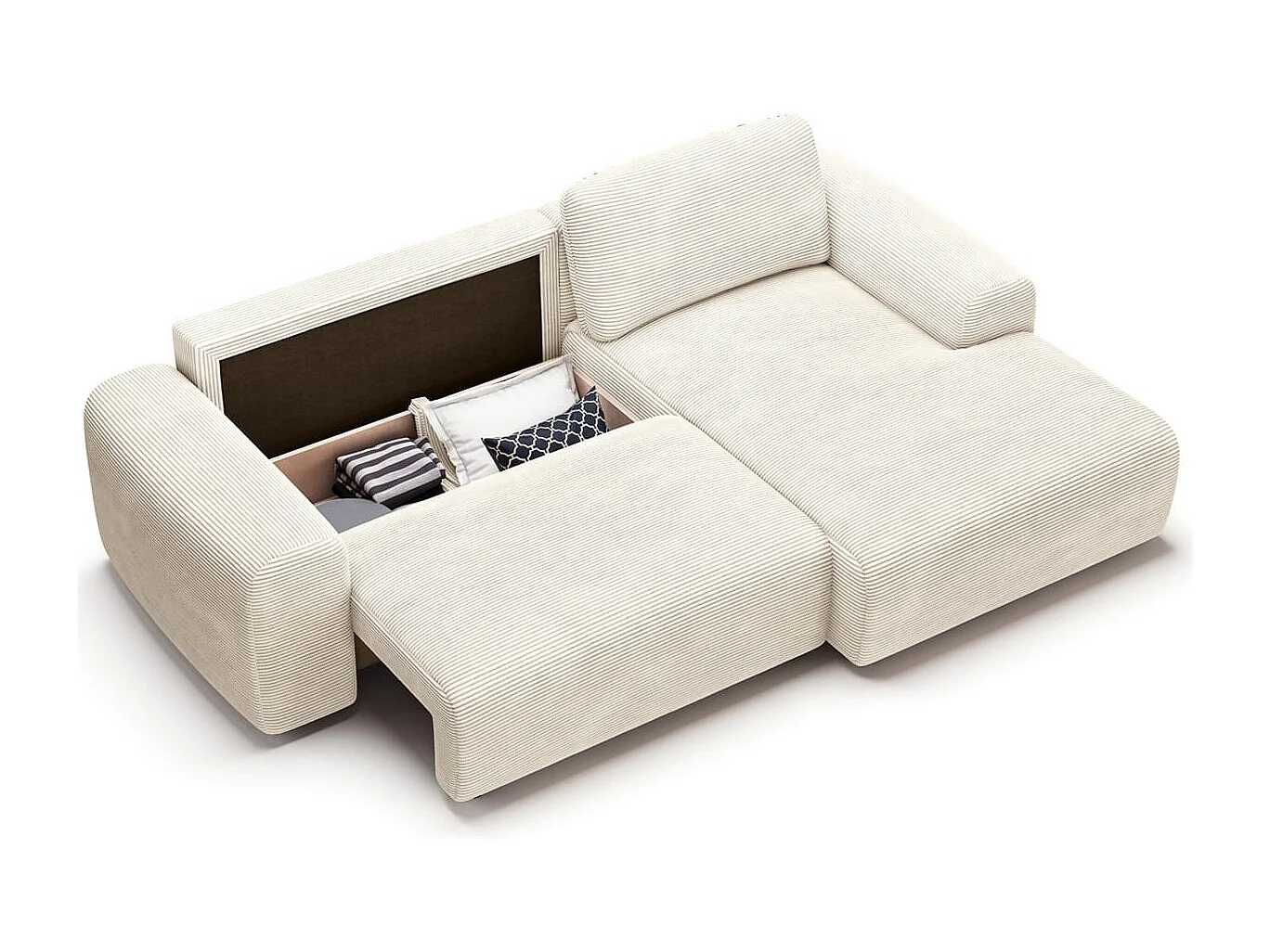 Canapé d'angle réversible convertible 5 places avec coffre de rangement en velours côtelé beige - Luno