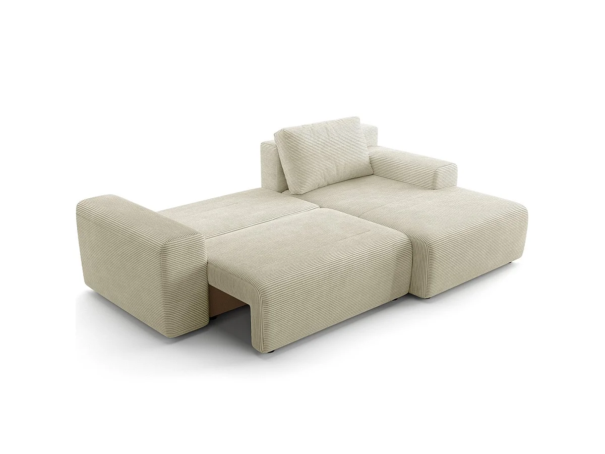 Canapé d'angle convertible 5 places avec coffre en velours beige