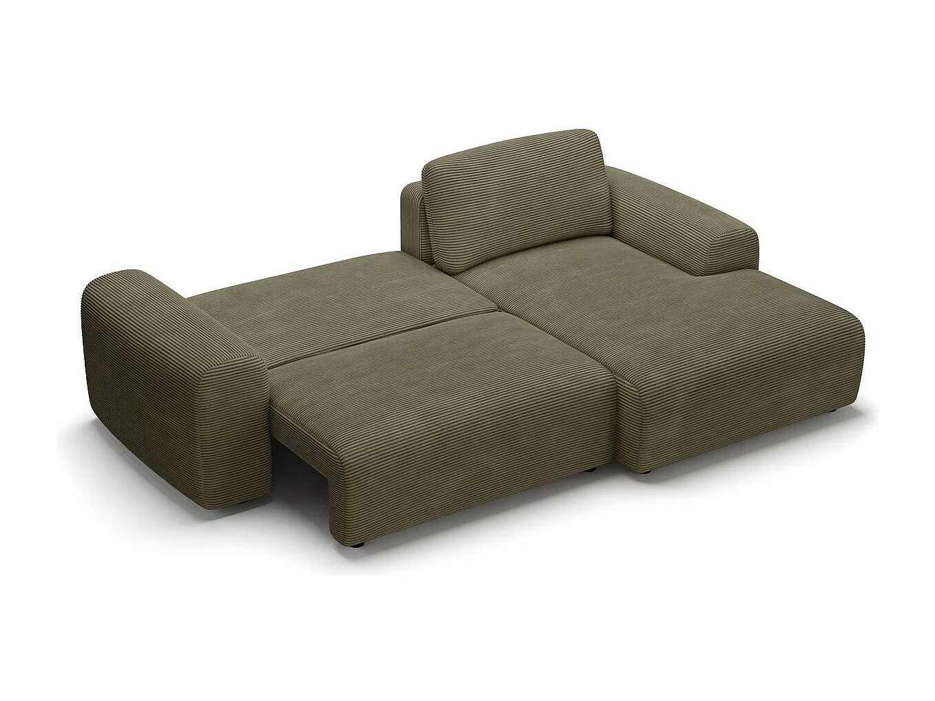 Canapé d'angle réversible convertible 5 places avec coffre de rangement en velours côtelé vert kaki - Luno