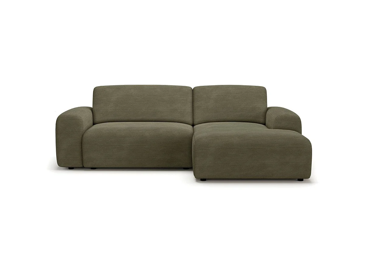 Canapé d'angle convertible 5 places avec coffre en velours kaki