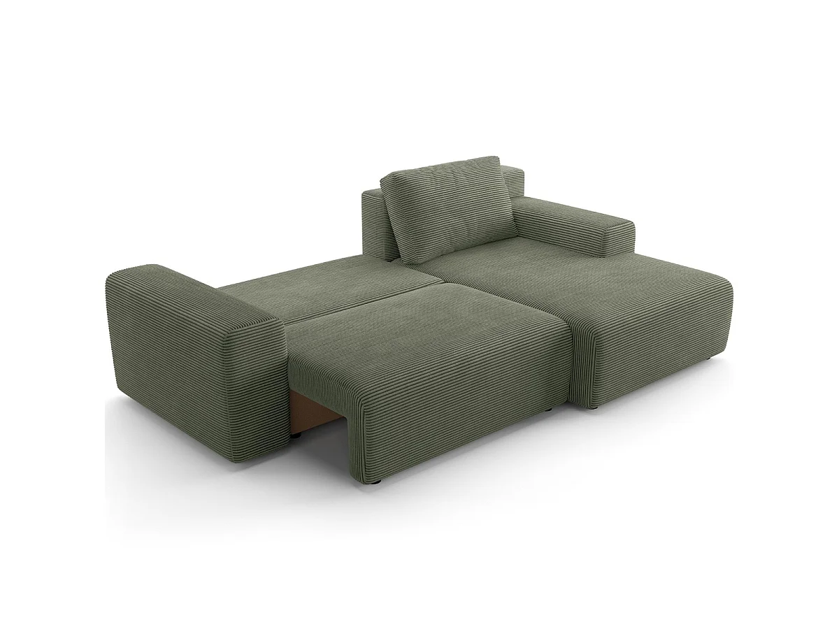 Canapé d'angle convertible 5 places avec coffre en velours kaki